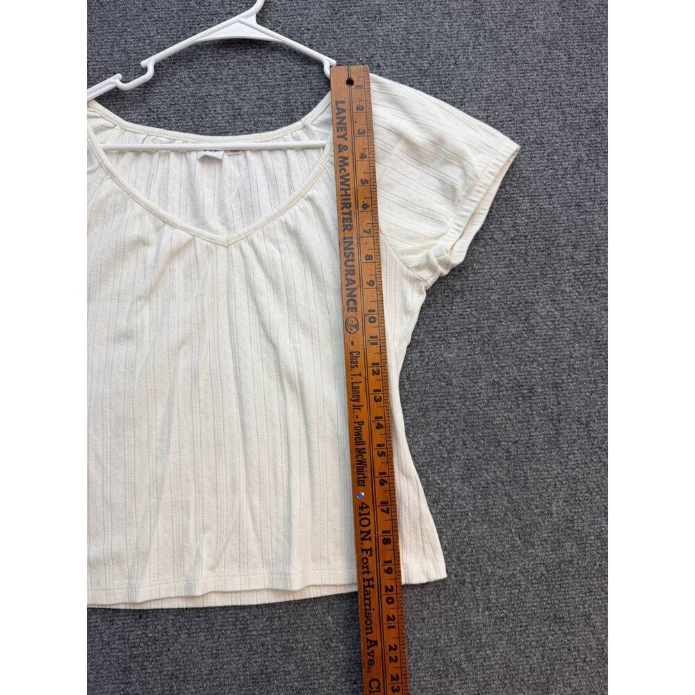 Gap Women's Ivory Pointelle Knit V-Neck Short Sleeve Top Size S - Picture 4 of 6